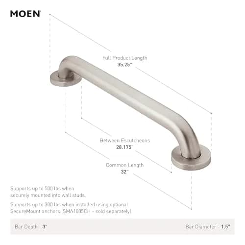 Geweo 32-Inch Stainless Steel Bathroom Safety Grab Bar | Supports up to 500 lbs, ADA Compliant, Durable thumbnail 2