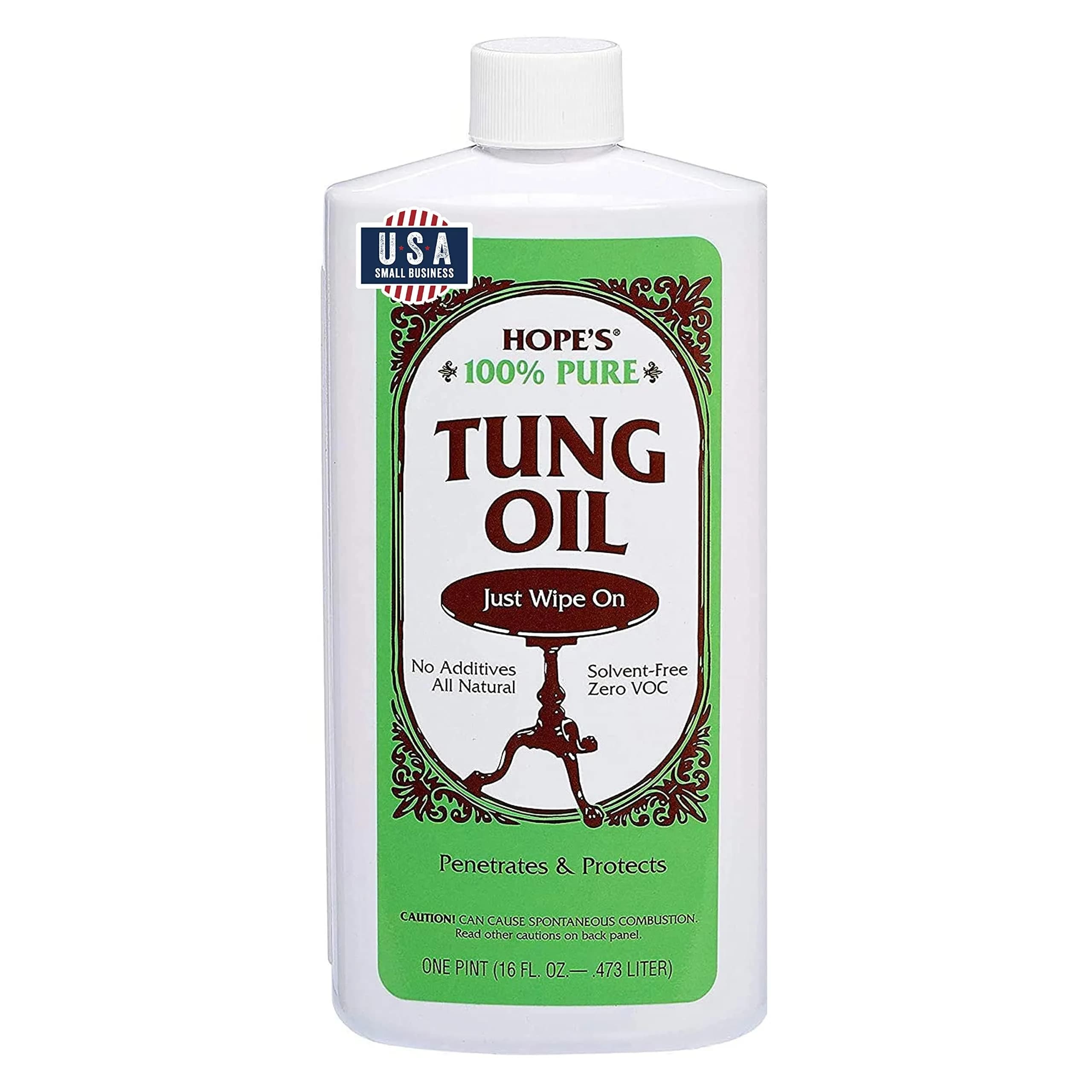 HOPE'S 100% Pure Tung Oil Wood Finish 473ml (16 Fl Oz) | Natural Waterproof Sealer for Indoor & Outdoor Projects — One, 16 Fl Oz