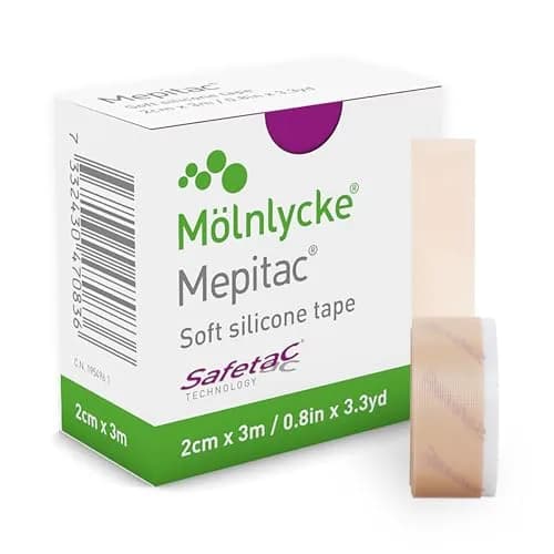 Mepitac Soft Silicone Tape 2 cm (0.8 in) x 3.3 yd | Hypoallergenic & Breathable for Sensitive Skin thumbnail 1