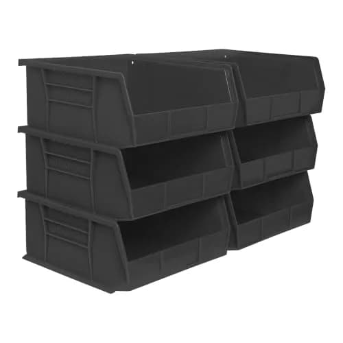 Akro-Mils AkroBins Plastic Storage Bins 11"x11"x5" Black 6-Pack | Heavy Duty Industrial Organizer thumbnail 1
