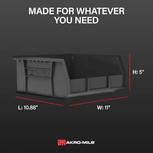 Akro-Mils AkroBins Plastic Storage Bins 11"x11"x5" Black 6-Pack | Heavy Duty Industrial Organizer thumbnail 4