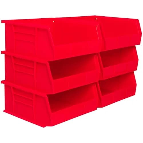 Akro-Mils AkroBins Plastic Storage Bins 11"x11"x5" Red 6-Pack | Heavy Duty Stackable Organizer for Garage, Pantry, Crafts thumbnail 1