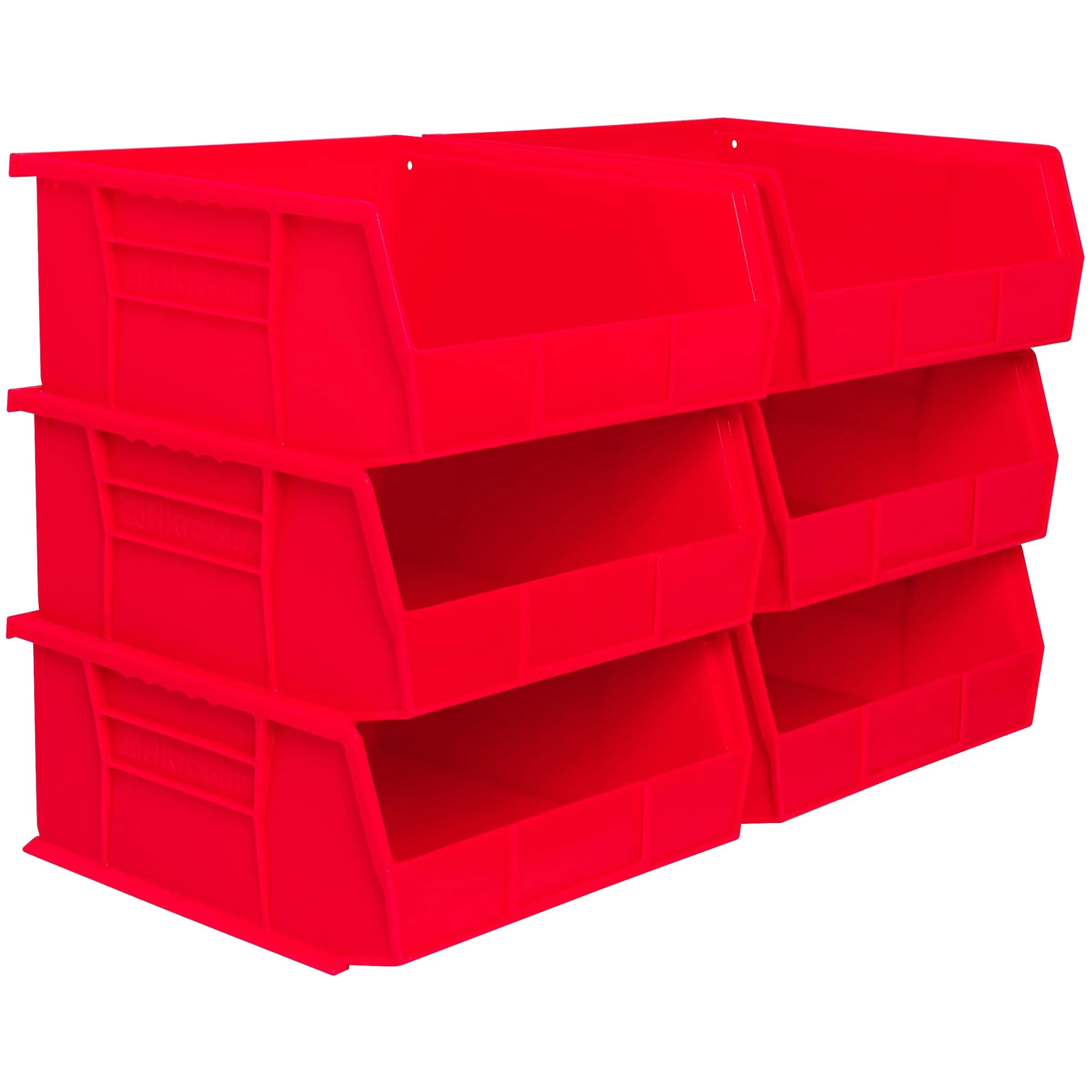 Akro-Mils AkroBins Plastic Storage Bins 11"x11"x5" Red 6-Pack | Heavy Duty Stackable Organizer for Garage, Pantry, Crafts - main product image