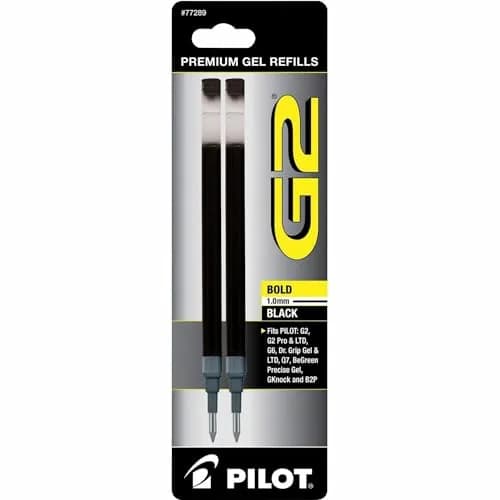 Pilot G2 Gel Ink Refills, Bold Point 1 mm, Black, Pack of 2 | Smooth Ink Flow for Students & Office thumbnail 1