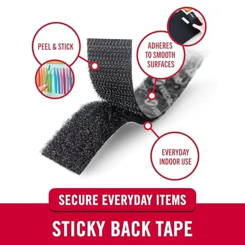 VELCRO Brand Sticky Back Tape Strips with Adhesive, Black 1.9cm (3/4 In) x 8.9cm (3 1/2 In) | Hook and Loop Fasteners for Home Organization, Classroom or Office (10 Strips) thumbnail 2