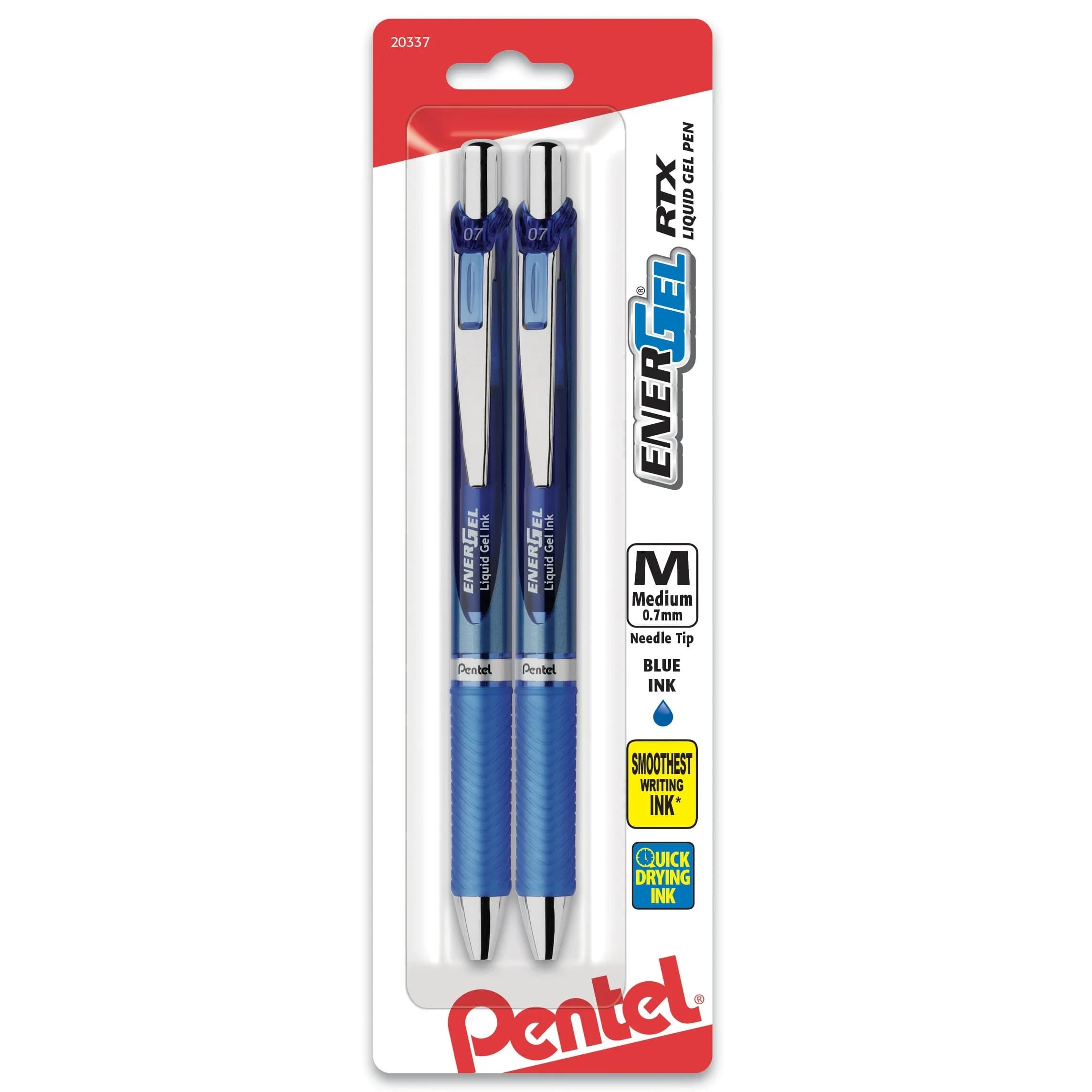 Pentel EnerGel RTX Retractable Gel Pen, 0.7mm Needle Tip, Blue Ink, 2-Pack (15.6g) | Smooth Writing & Fast Dry thumbnail 1
