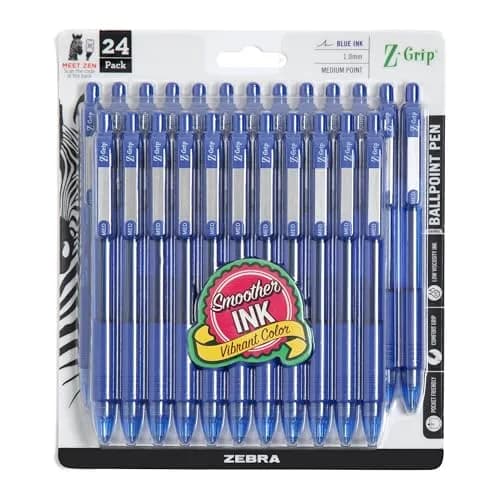 Zebra Pen Z-Grip Retractable Ballpoint Pen, Blue Ink, 1.0mm, 24-Pack | Smooth Writing, Medium Point Tip, Ideal for Planners, Note-Taking, School and Office Supplies, and Everyday Writing thumbnail 1