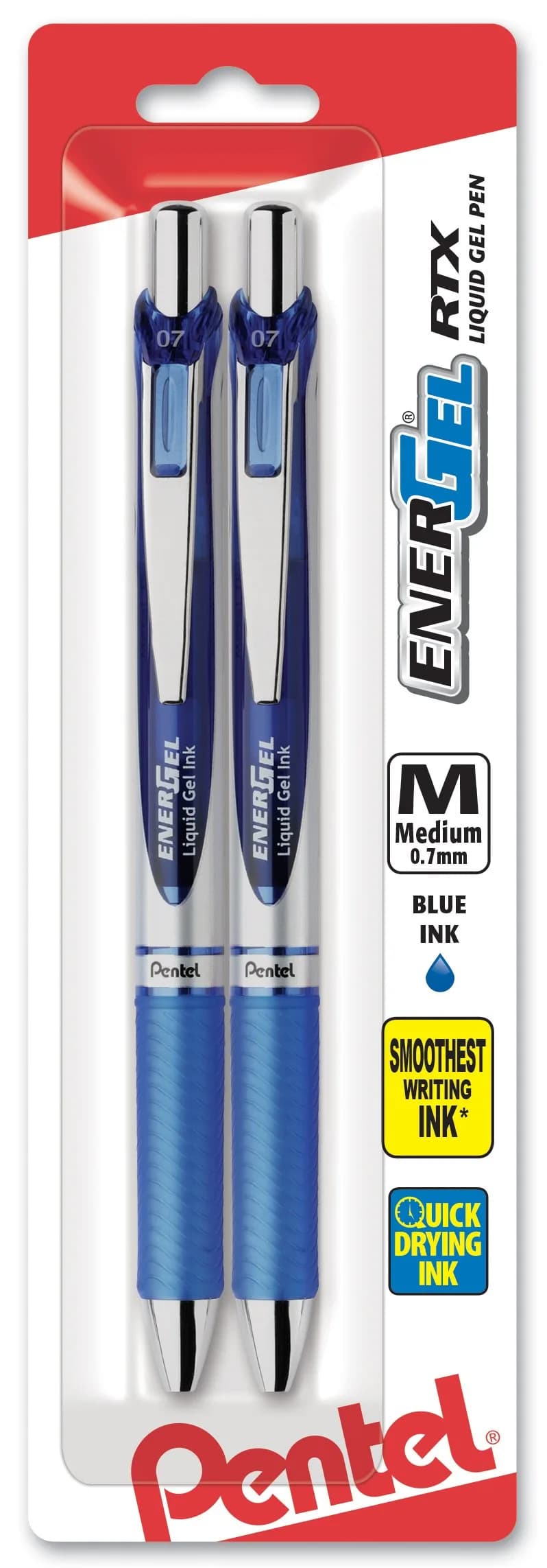 Pentel EnerGel Deluxe RTX Retractable Gel Pen, 0.7mm Medium Tip, Blue Ink, 2-Pack | Smooth Ink Flow for Left-Handed Writers - main product image