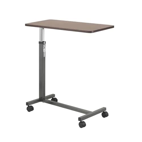 Drive Medical Overbed Table with Wheels | Stable, Adjustable Bedside Surface in Walnut Finish thumbnail 1