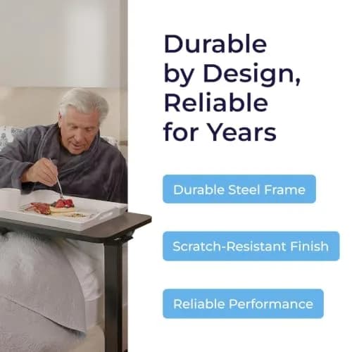 Drive Medical Overbed Table with Wheels | Stable, Adjustable Bedside Surface in Walnut Finish thumbnail 5