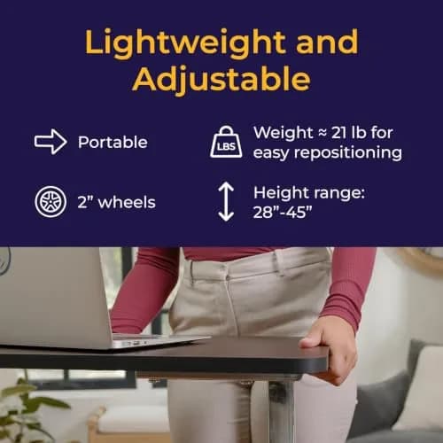 Drive Medical Overbed Table with Wheels | Stable, Adjustable Bedside Surface in Walnut Finish thumbnail 6