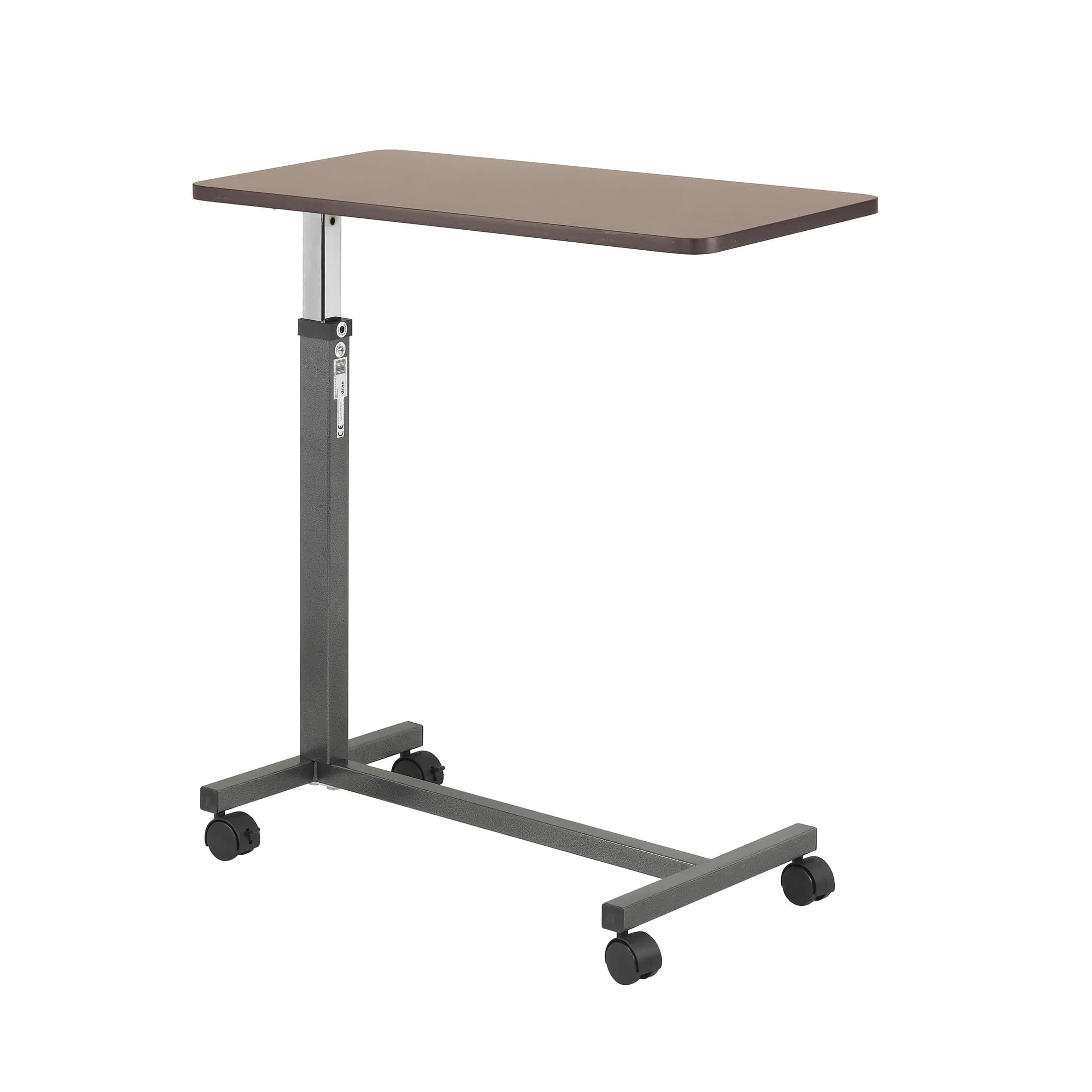 Drive Medical Overbed Table with Wheels | Stable, Adjustable Bedside Surface in Walnut Finish
