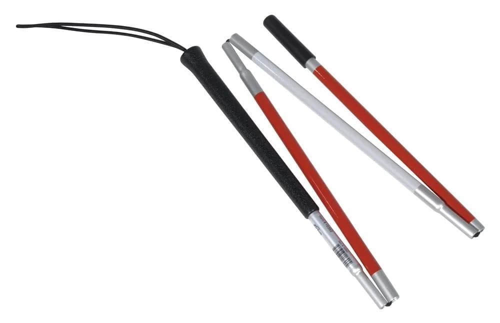 Drive Medical Deluxe Folding Blind Cane, Reflective Red | Aluminum Walking Stick with Night Visibility