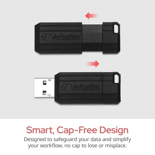 Verbatim 32GB Pinstripe USB 2.0 Flash Drive Retractable Thumb Drive - Black thumbnail 4