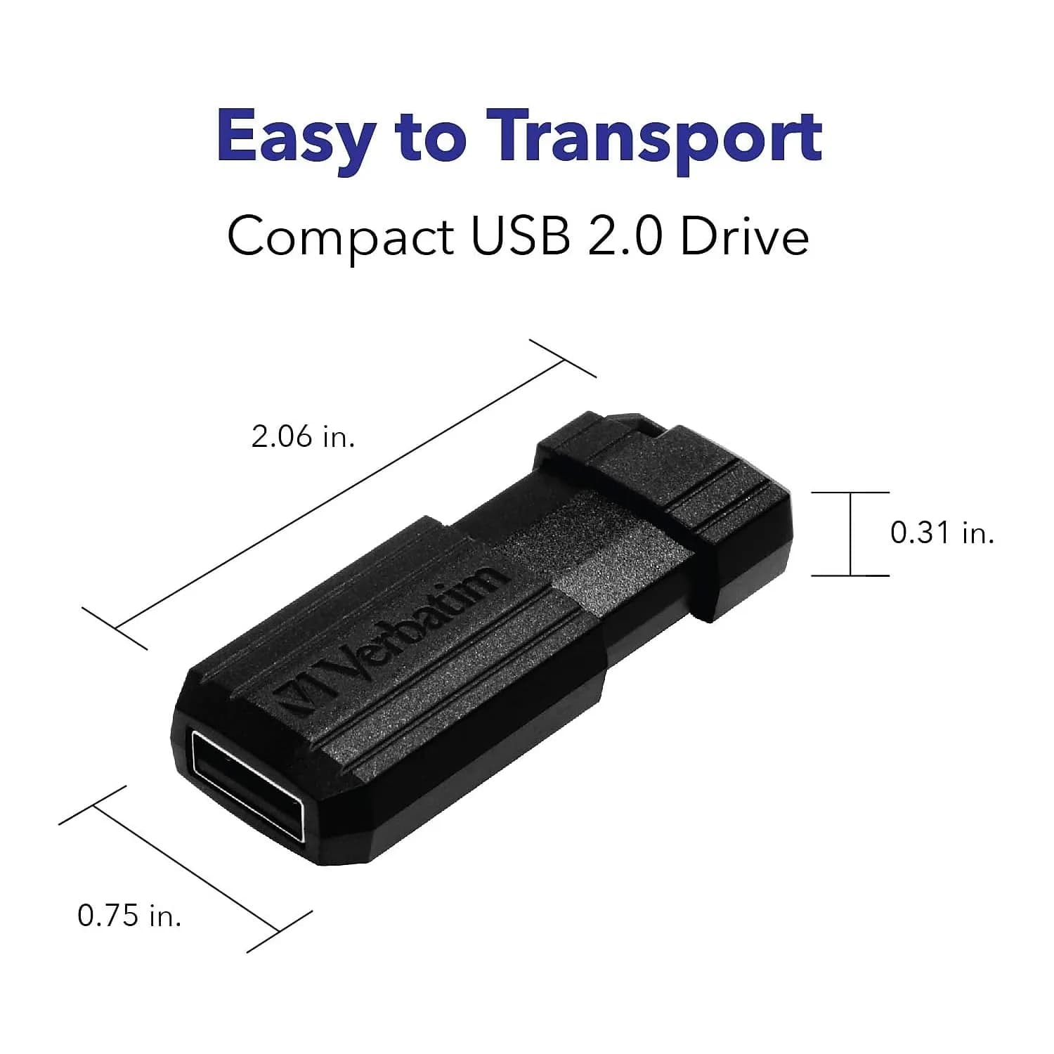 Verbatim 32GB Pinstripe USB 2.0 Flash Drive Retractable Thumb Drive - Black - view 3