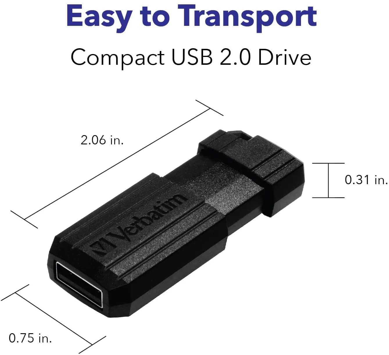 Verbatim 8GB Pinstripe USB 2.0 Flash Drive Retractable Thumb Drive - Black | 8 GB (0.28 oz) - view 2