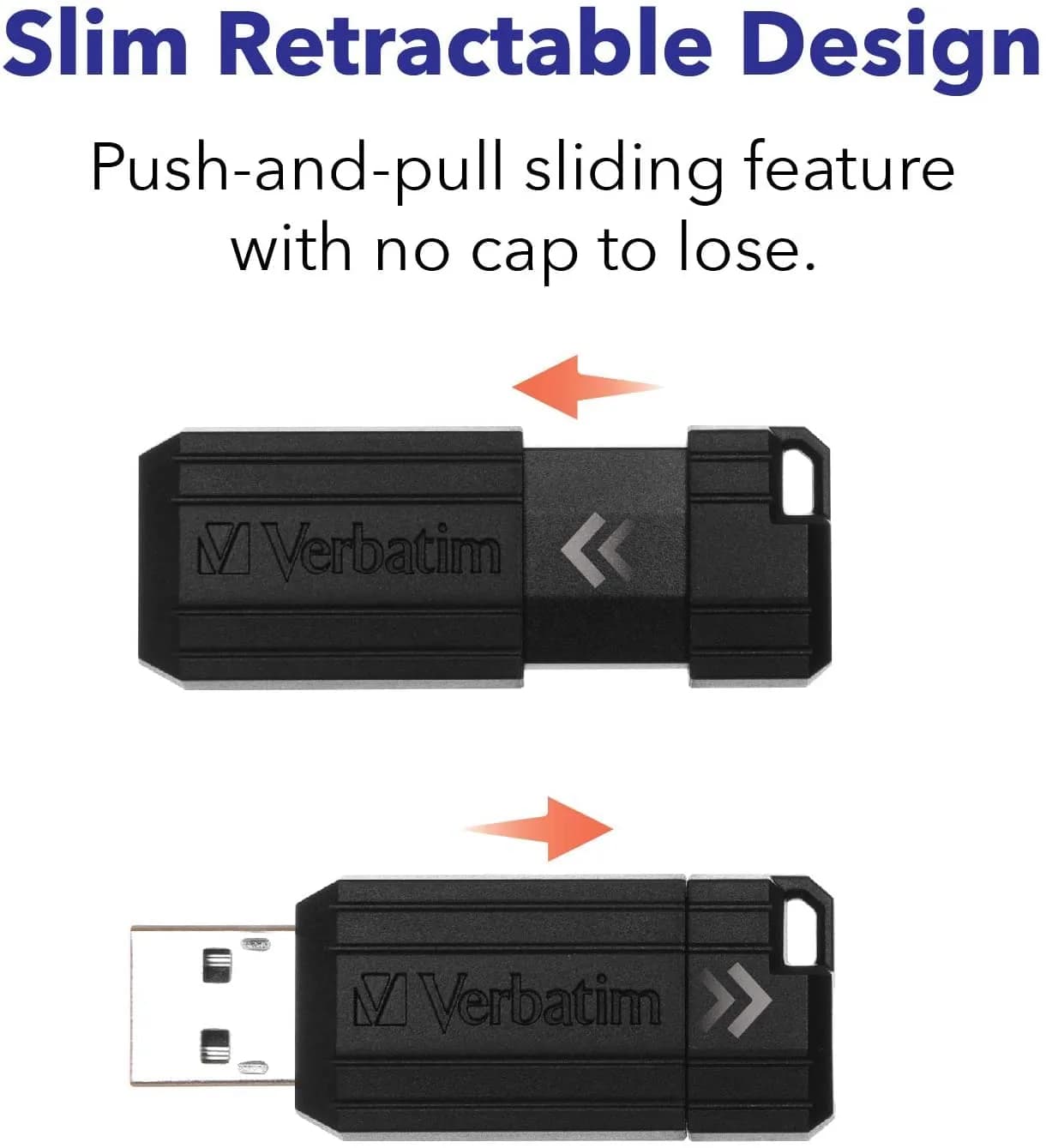 Verbatim 8GB Pinstripe USB 2.0 Flash Drive Retractable Thumb Drive - Black | 8 GB (0.28 oz) - view 3