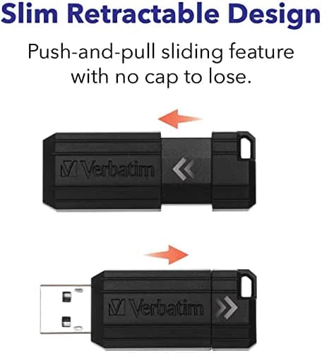 Verbatim 8GB Pinstripe USB 2.0 Flash Drive Retractable Thumb Drive - Black | 8 GB (0.28 oz) thumbnail 3