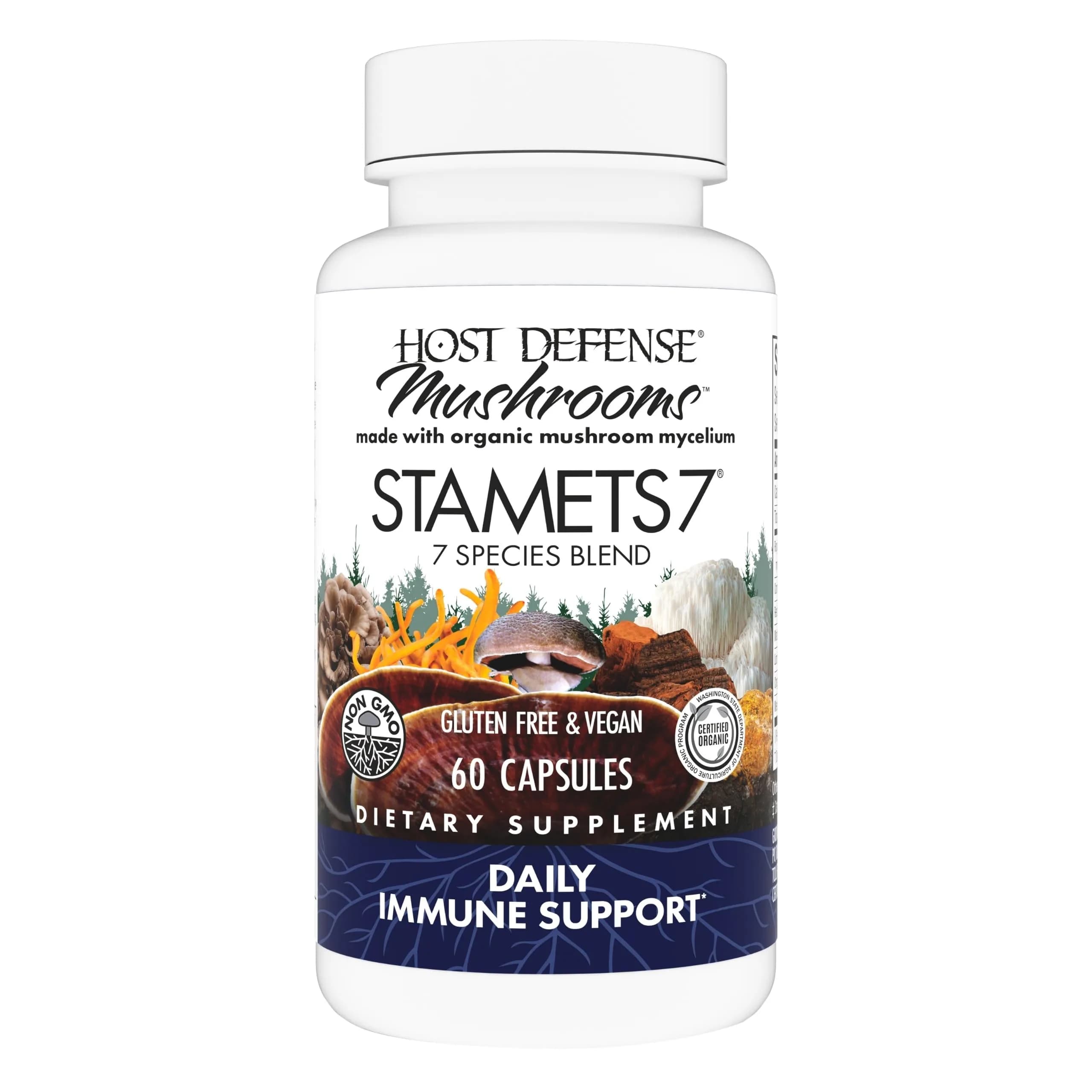 Host Defense Stamets 7 Immune Support Mushroom Supplement 60 Capsules | 7-Species Blend for Daily Wellness — Capsule