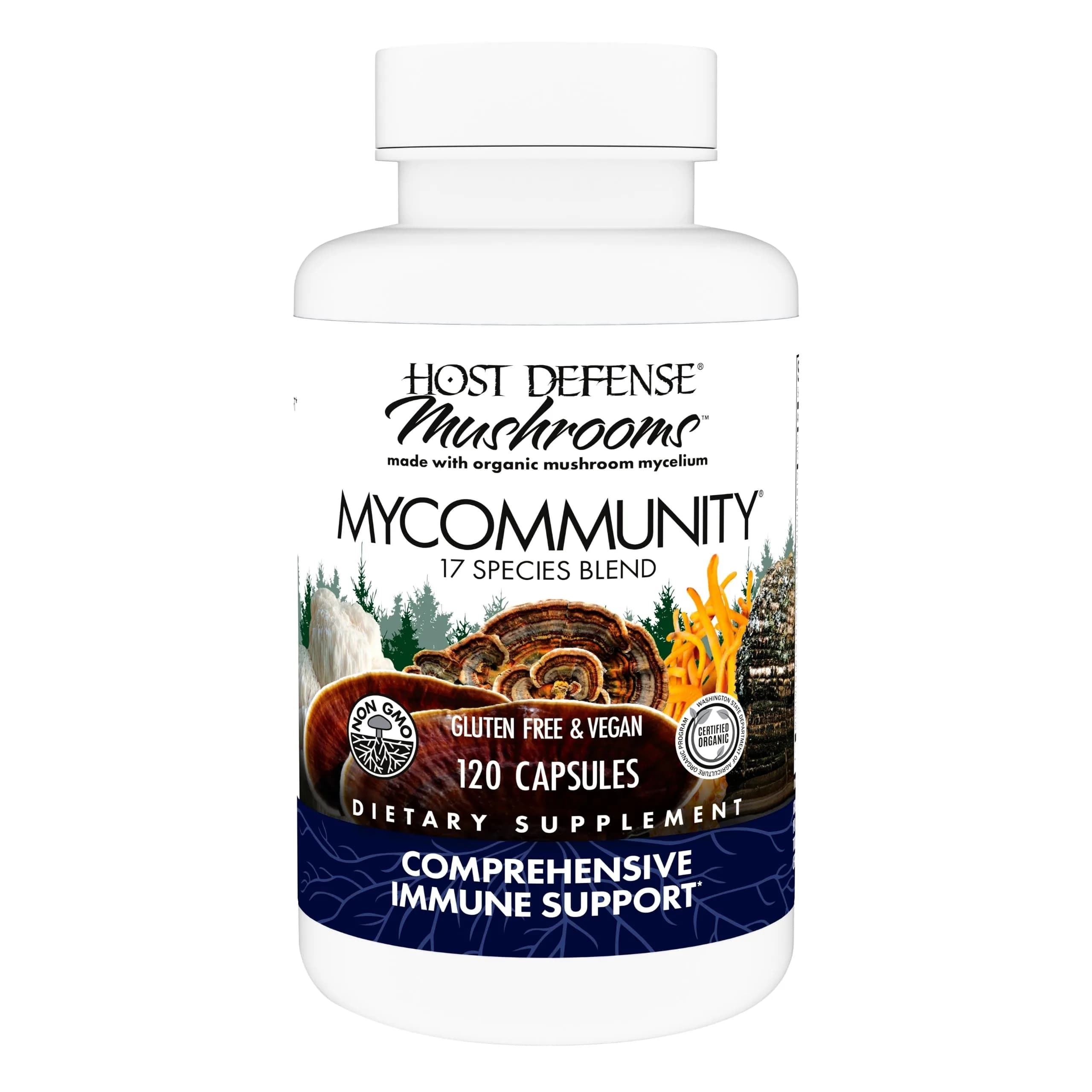 Host Defense MyCommunity Capsules Immune Support 120 Count (Pack of 1) | 17-Species Mushroom Blend for Balanced Immune Response — Capsule