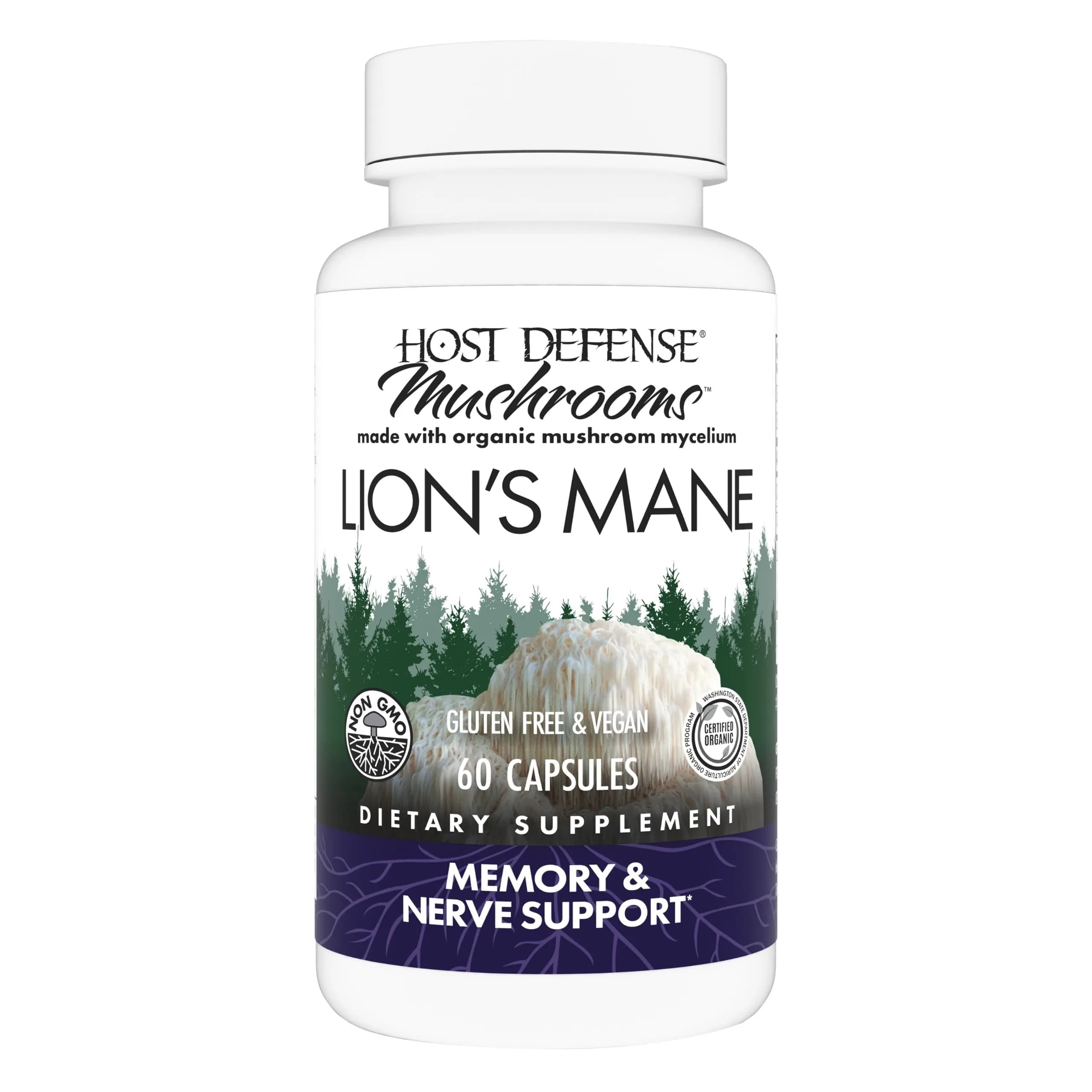 Host Defense Lion's Mane, Brain Support & Focus, 60 Capsules | Organic Mushroom for Mental Clarity