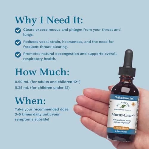 Native Remedies Mucus-Clear 2 Fl Oz | Natural Mucus Relief for Adults, Respiratory Support thumbnail 4