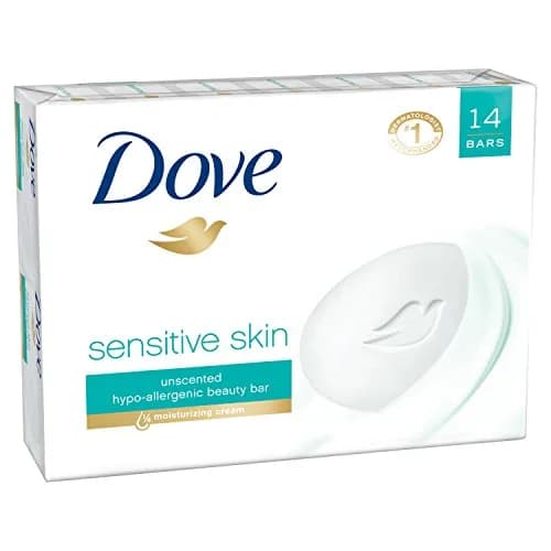 Dove Sensitive Skin Beauty Bar Soap Fragrance Free Hypoallergenic 4 Bars (3.75 oz Each) | Dermatologist Recommended Gentle Cleanser — Unscented / 14 Bar