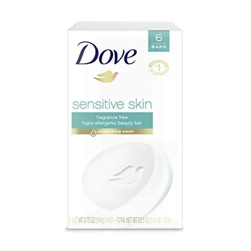 Dove Sensitive Skin Beauty Bar Soap Fragrance Free Hypoallergenic 4 Bars (3.75 oz Each) | Dermatologist Recommended Gentle Cleanser — Unscented / 22.5 Ounce