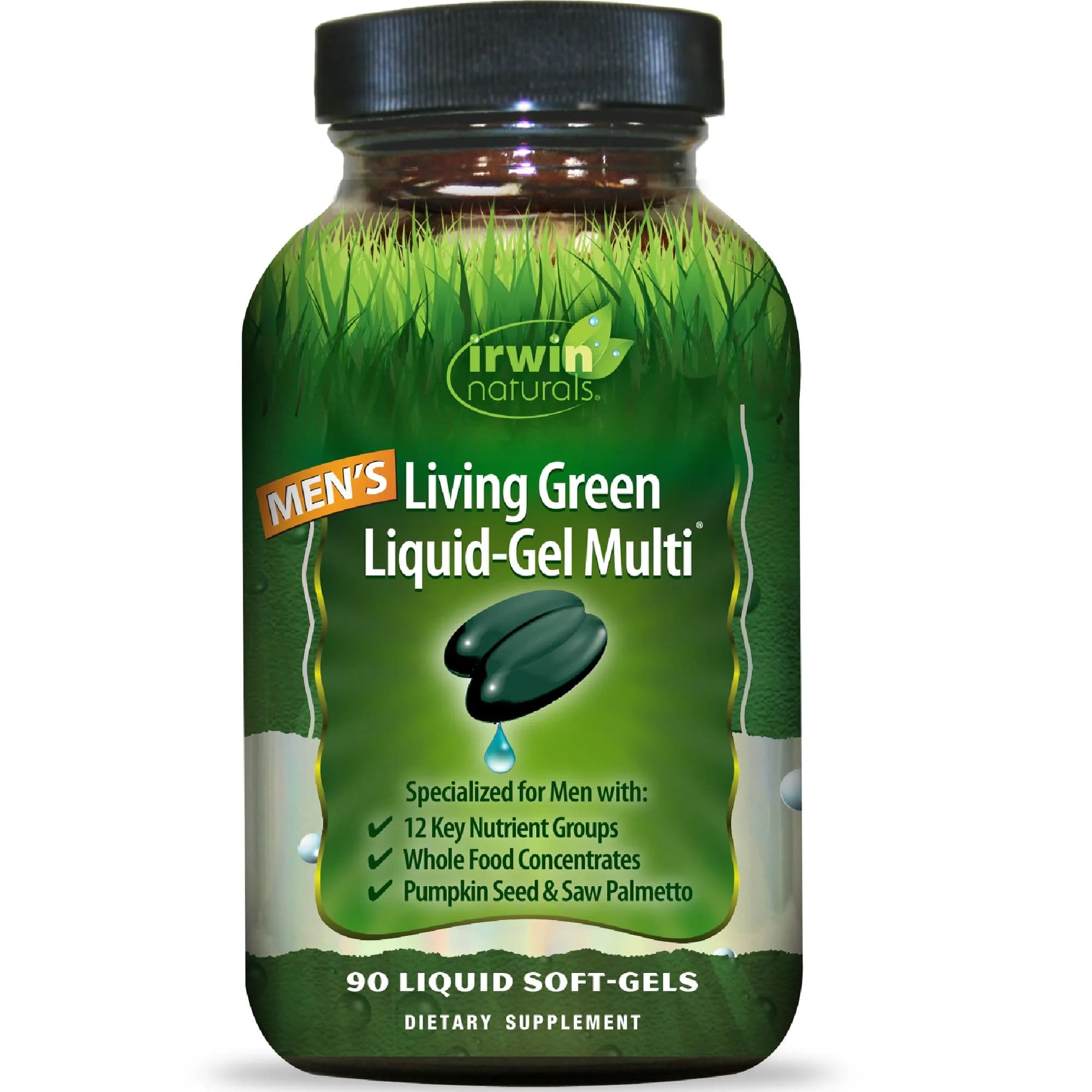 Irwin Naturals Men's Living Green Daily Multivitamin | 90 Liquid Softgels for Men’s Wellness & Vitality — No Color