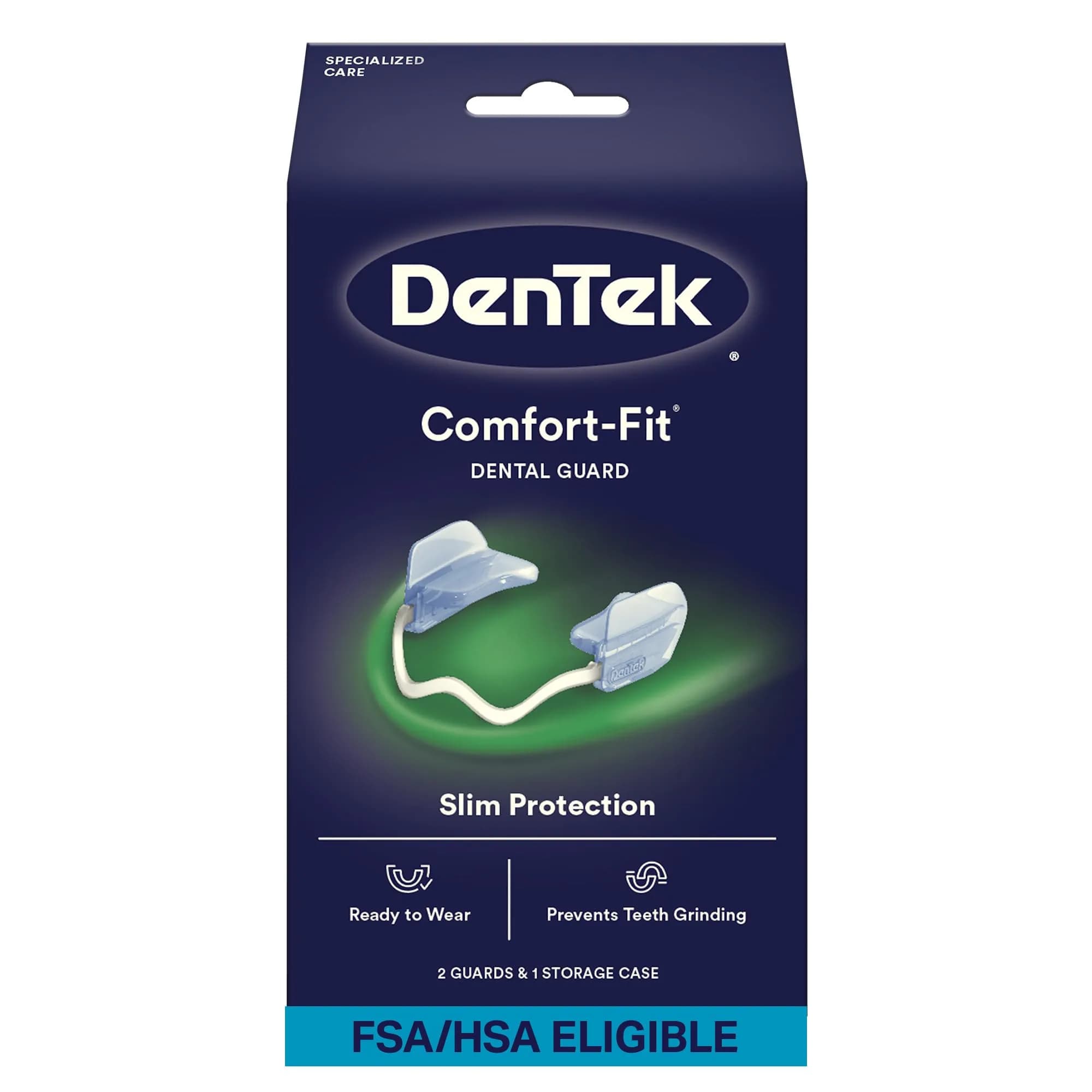 DenTek Comfort-Fit Dental Guard 2 Pack | Adjustable Night Guard for Bruxism, BPA & Latex Free, Made in USA — Light Blue, Clear