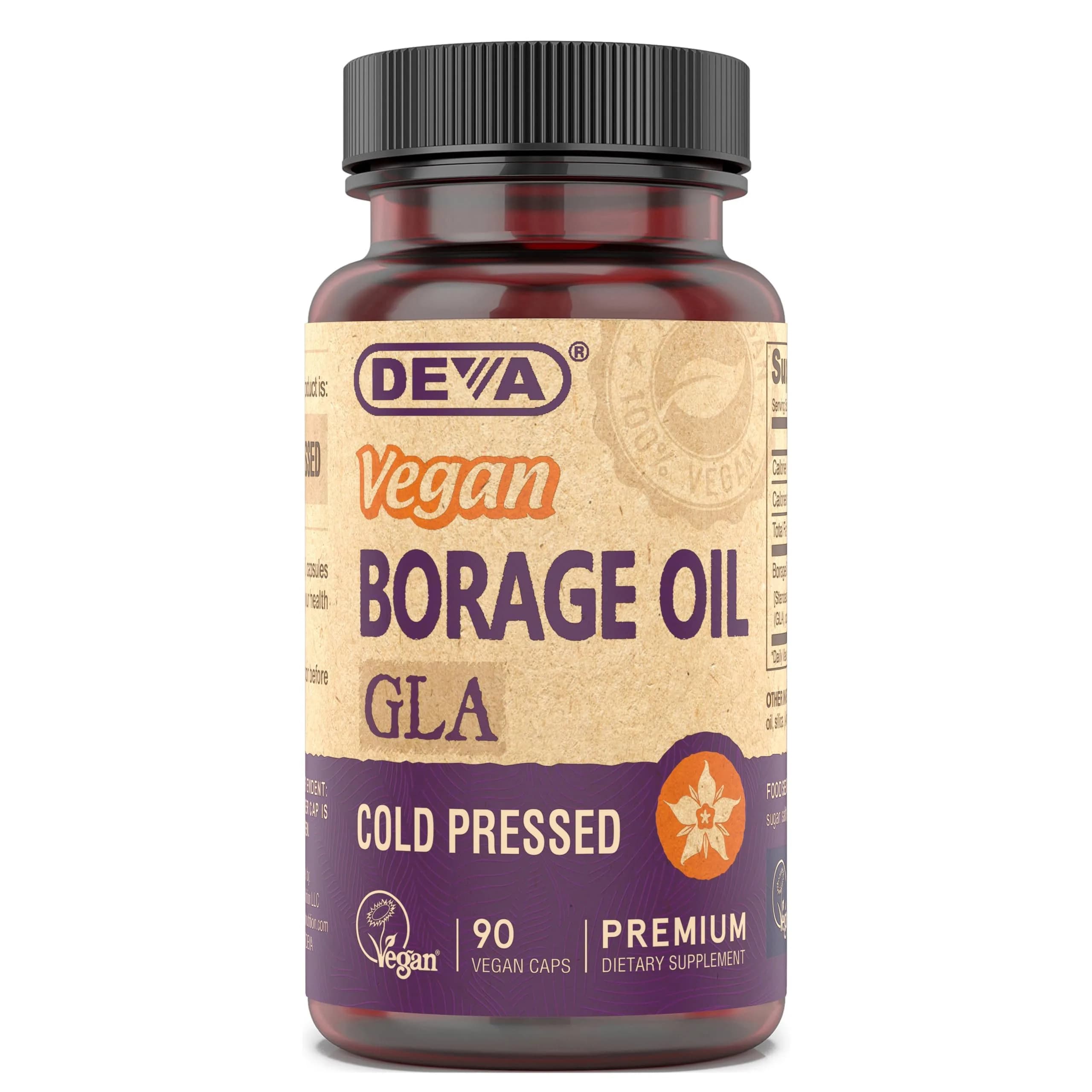 DEVA Vegan Vitamins Borage Oil 500mg | Omega-6 Fatty Acid Source, 90 Tablets - main product image