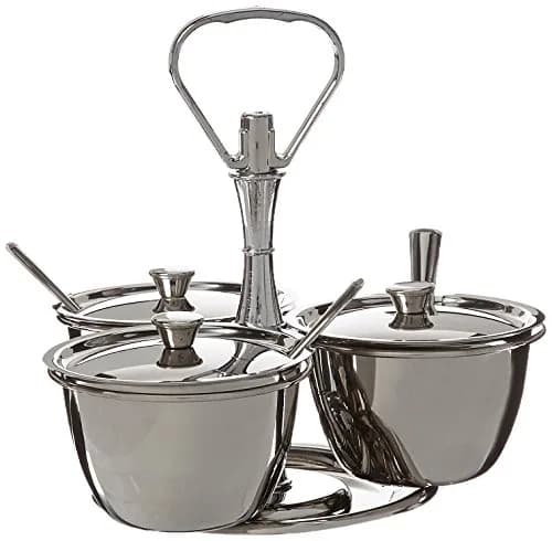 Winco 3-Unit Relish Server Medium Stainless Steel | Food Safe for Buffets & Parties thumbnail 1