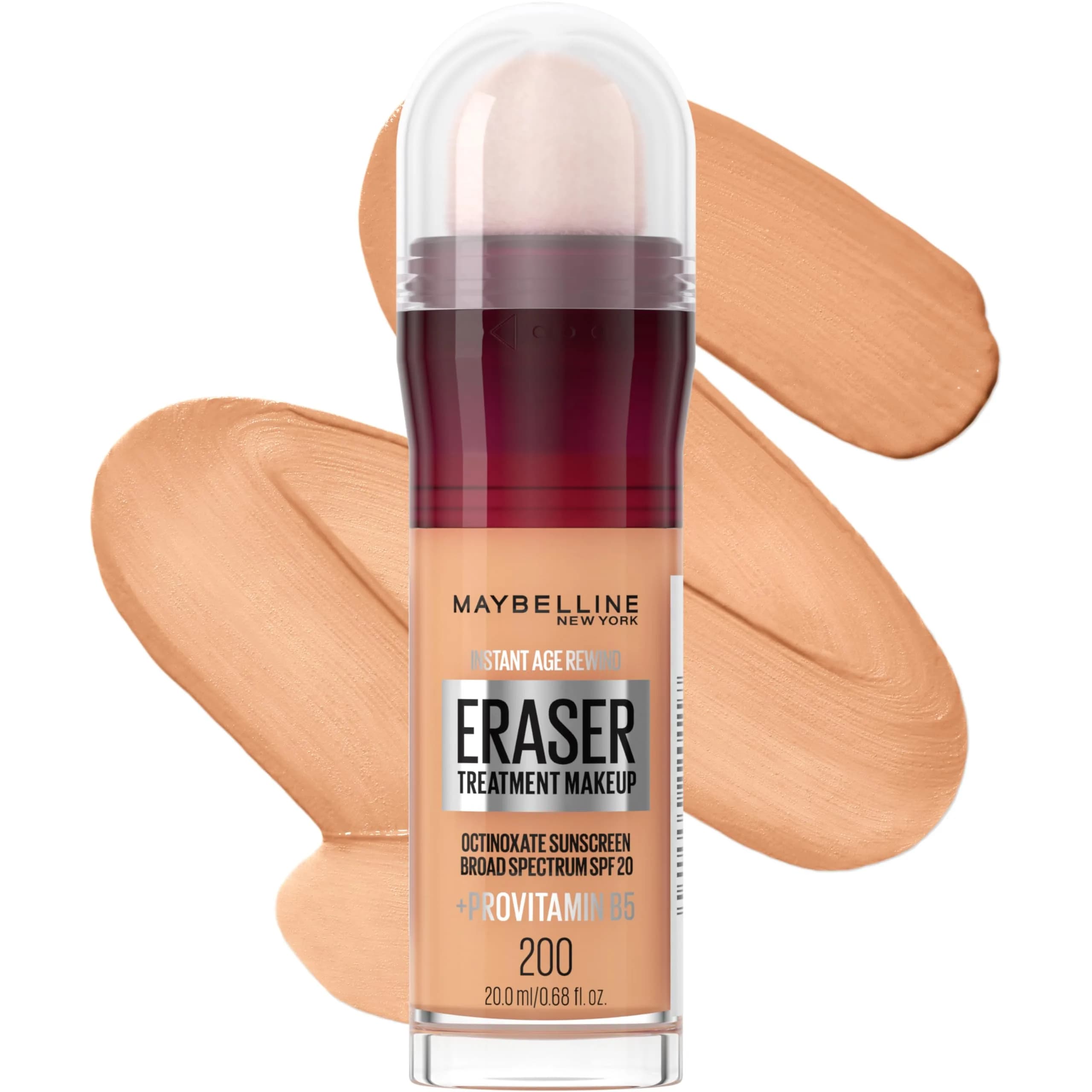 Maybelline Instant Age Rewind Eraser Foundation SPF 20, 0.68 fl oz (20 ml) | Blurs Fine Lines & Wrinkles — 200