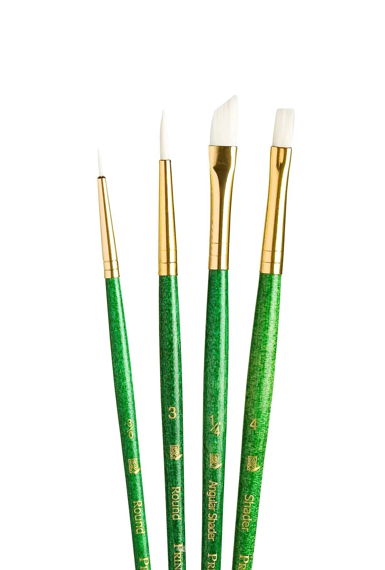 Princeton RealValue Brush Set, White Taklon, Green Handle, 4 Piece | Artist Paint Brushes for Acrylic, Watercolor, Oil - main product image