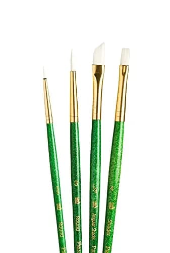 Princeton RealValue Brush Set, White Taklon, Green Handle, 4 Piece | Artist Paint Brushes for Acrylic, Watercolor, Oil thumbnail 1