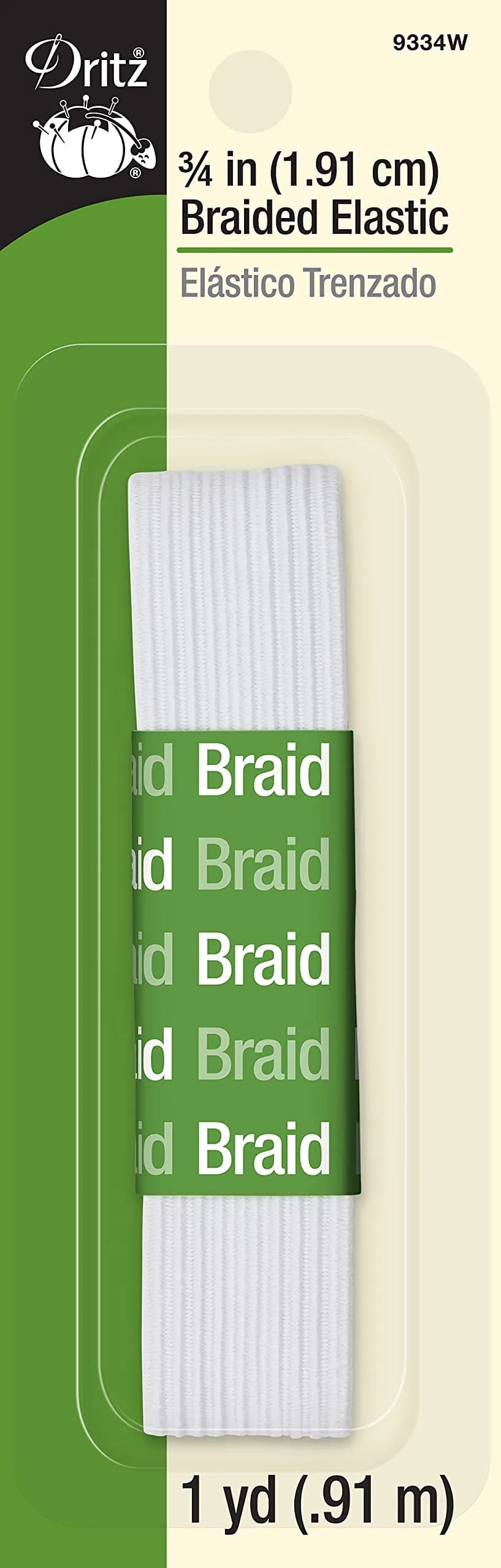 Dritz Braided Elastic 3/4-Inch White | Lightweight, Washable, Safe for Necklines & Sleeves