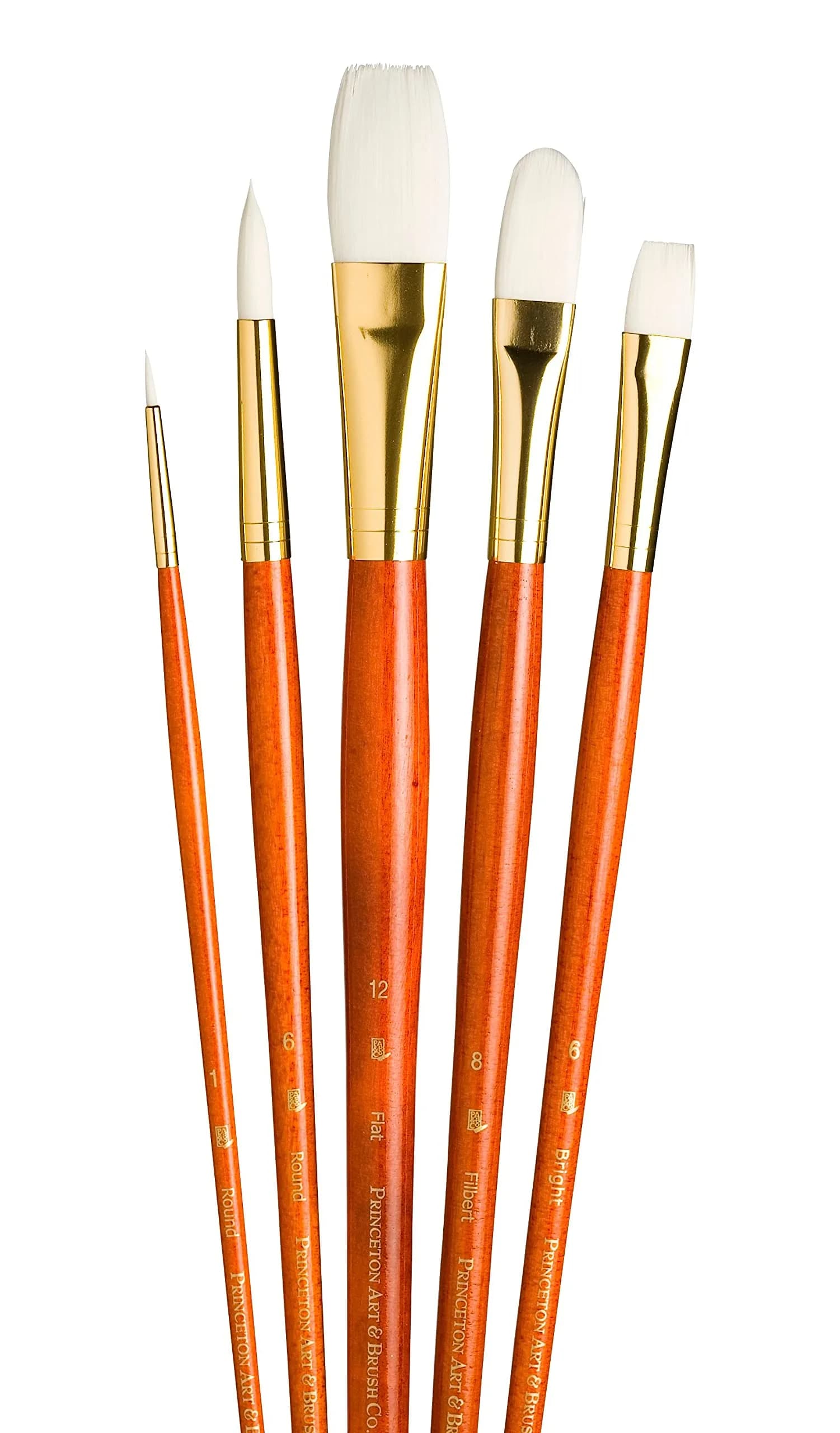 Princeton RealValue Brush Set, 5 Piece | Synthetic Taklon, Orange Handle, All Art Types - main product image