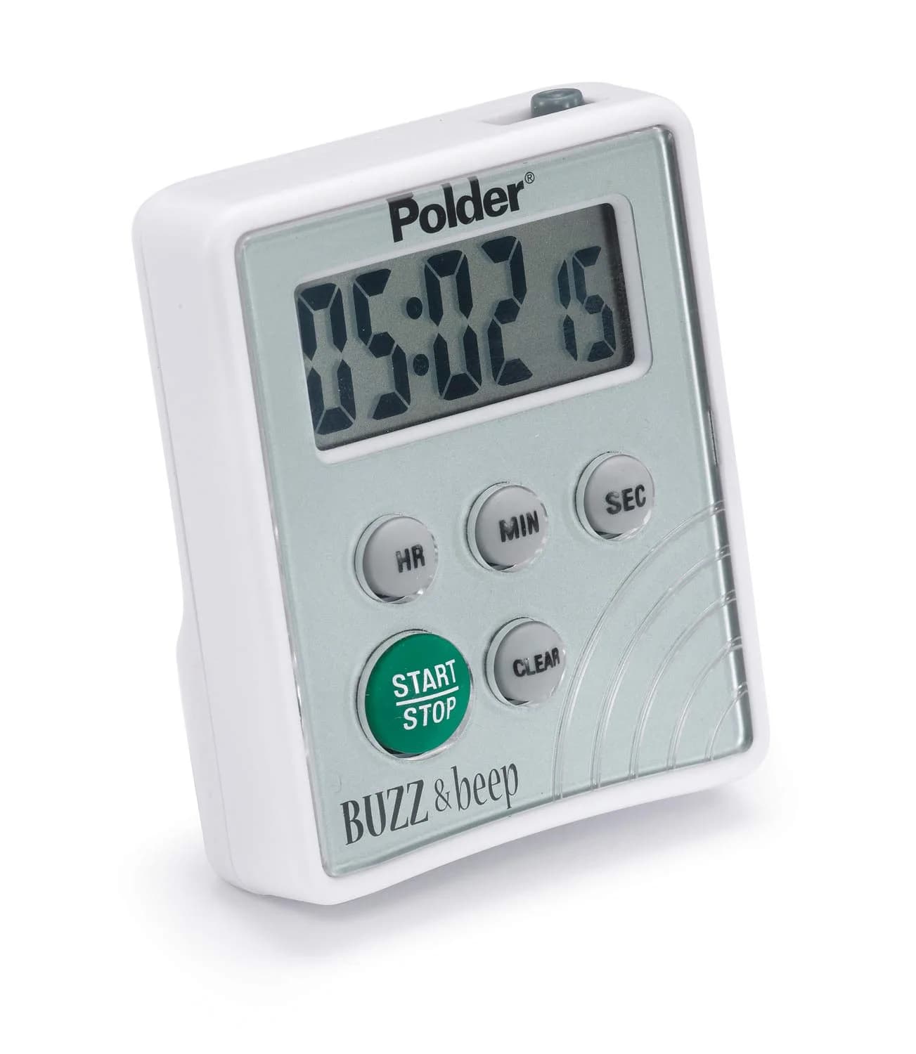 Polder Digital Buzz and Beep Timer | Large LCD, 100-Hour Capacity, Vibration & Beep Alerts — White
