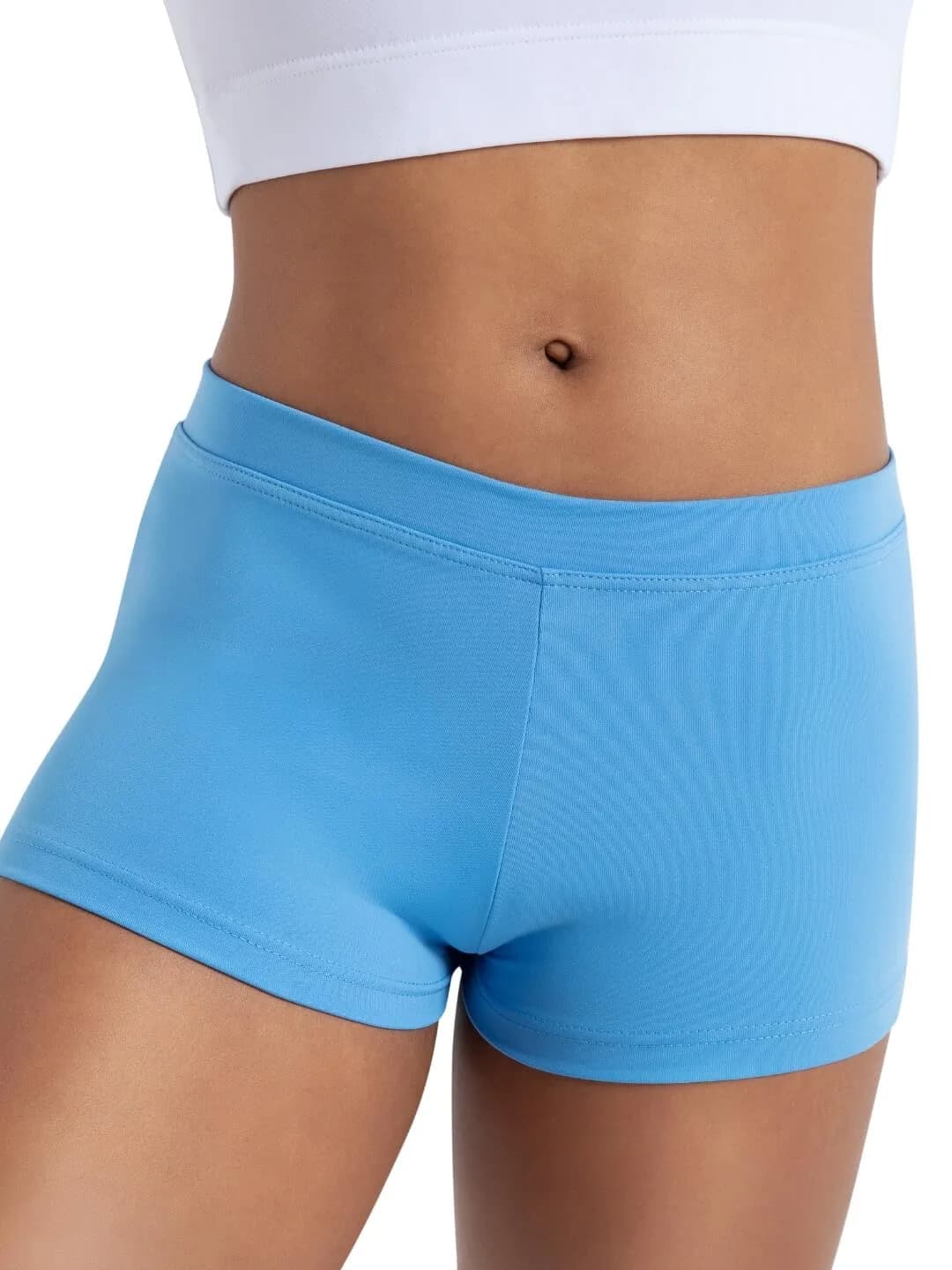 Capezio Women's Low Rise Boy Cut Short Columbia Blue Small | Comfortable Dance Shorts