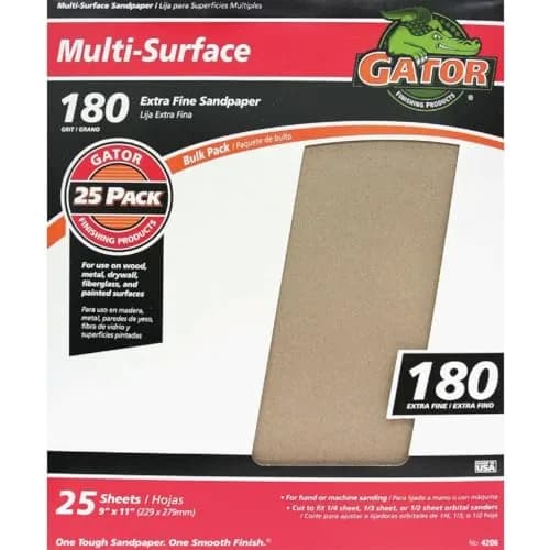 Gator 9" x 11" Multi-Surface Sanding Sheets, 180 Grit, 25 Pack | Aluminum Oxide for Wood, Metal, Paint thumbnail 1