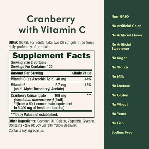 Nature's Bounty Cranberry Pills for Women Urinary Tract Health, 250 Softgels | Cranberry Concentrate & Vitamin C Support thumbnail 5