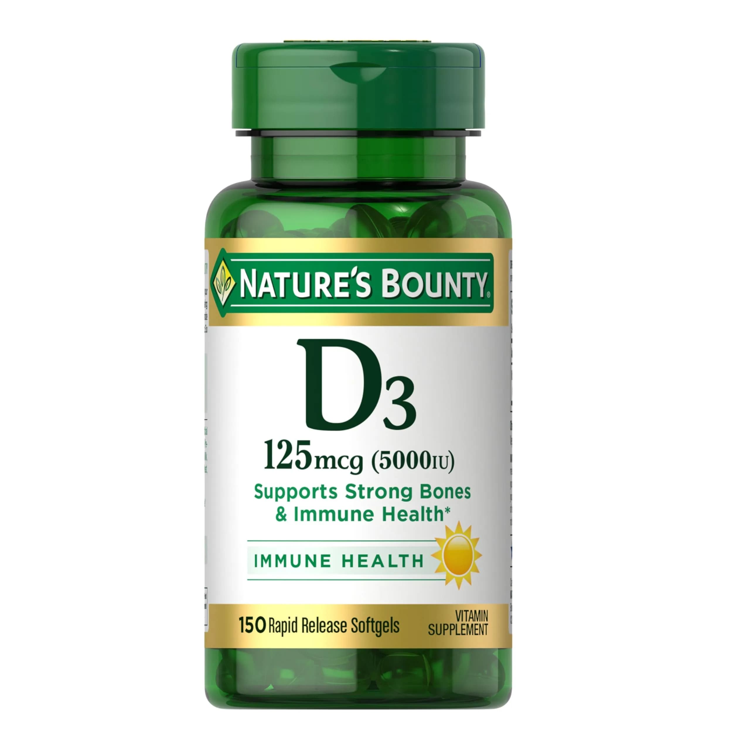 Nature's Bounty Vitamin D3 5000 IU Softgels | Rapid Release, 150 Count for Immune & Bone Support