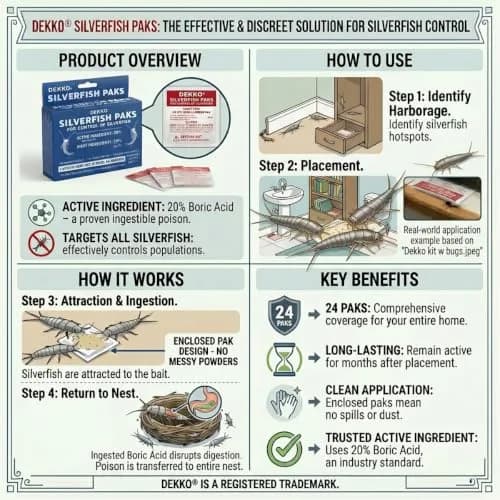Dekko Silverfish Paks 24-Count | Boric Acid Insecticide for Silverfish Control thumbnail 4