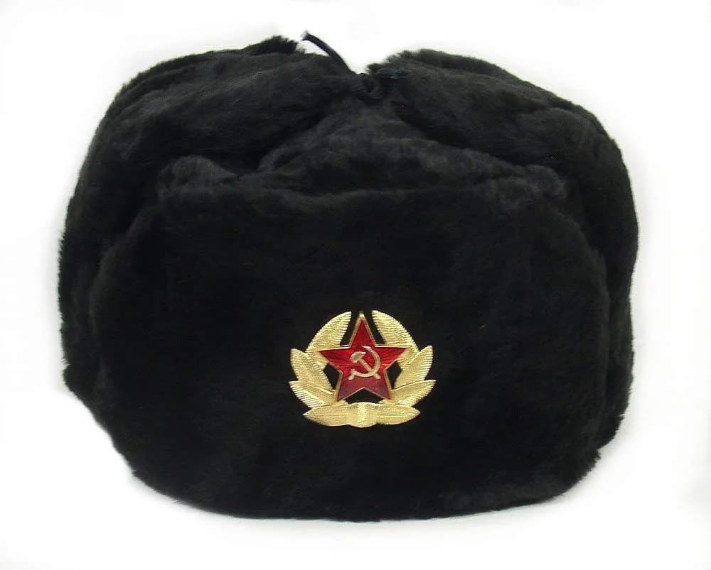 PETON Black Russian Soviet Army Military Cossack Ushanka Hat Size L | Authentic Winter Headwear — Black