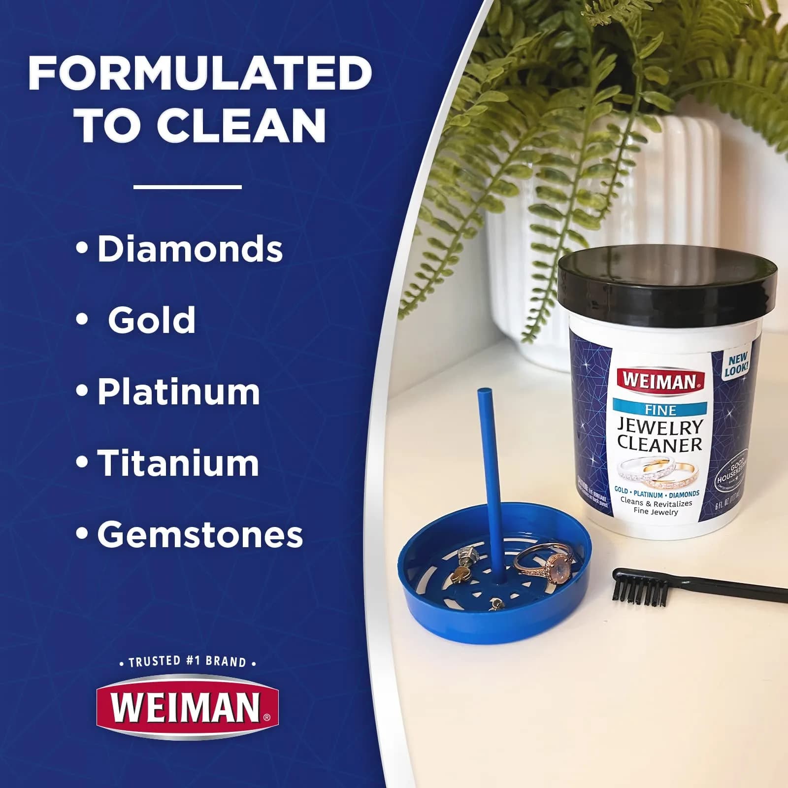 Weiman Fine Jewelry Cleaner Liquid with Brush – Restores Shine to Gold, Platinum, Gemstones & Diamonds, 6 Oz (177 ml) - view 5