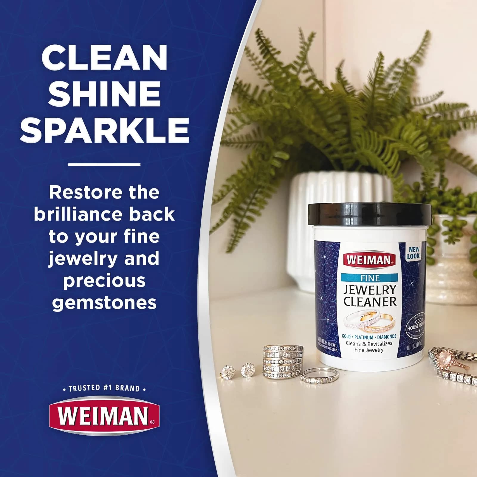 Weiman Fine Jewelry Cleaner Liquid with Brush – Restores Shine to Gold, Platinum, Gemstones & Diamonds, 6 Oz (177 ml) - view 3