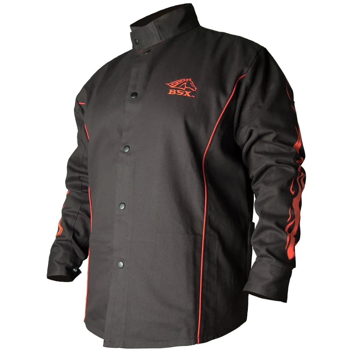 Revco BX9C-XL BSX Black/Red Stryker FR Welding Jackets X-Large | Fire-Retardant Cotton, Racing Collar, Dual Pockets — Black/Red