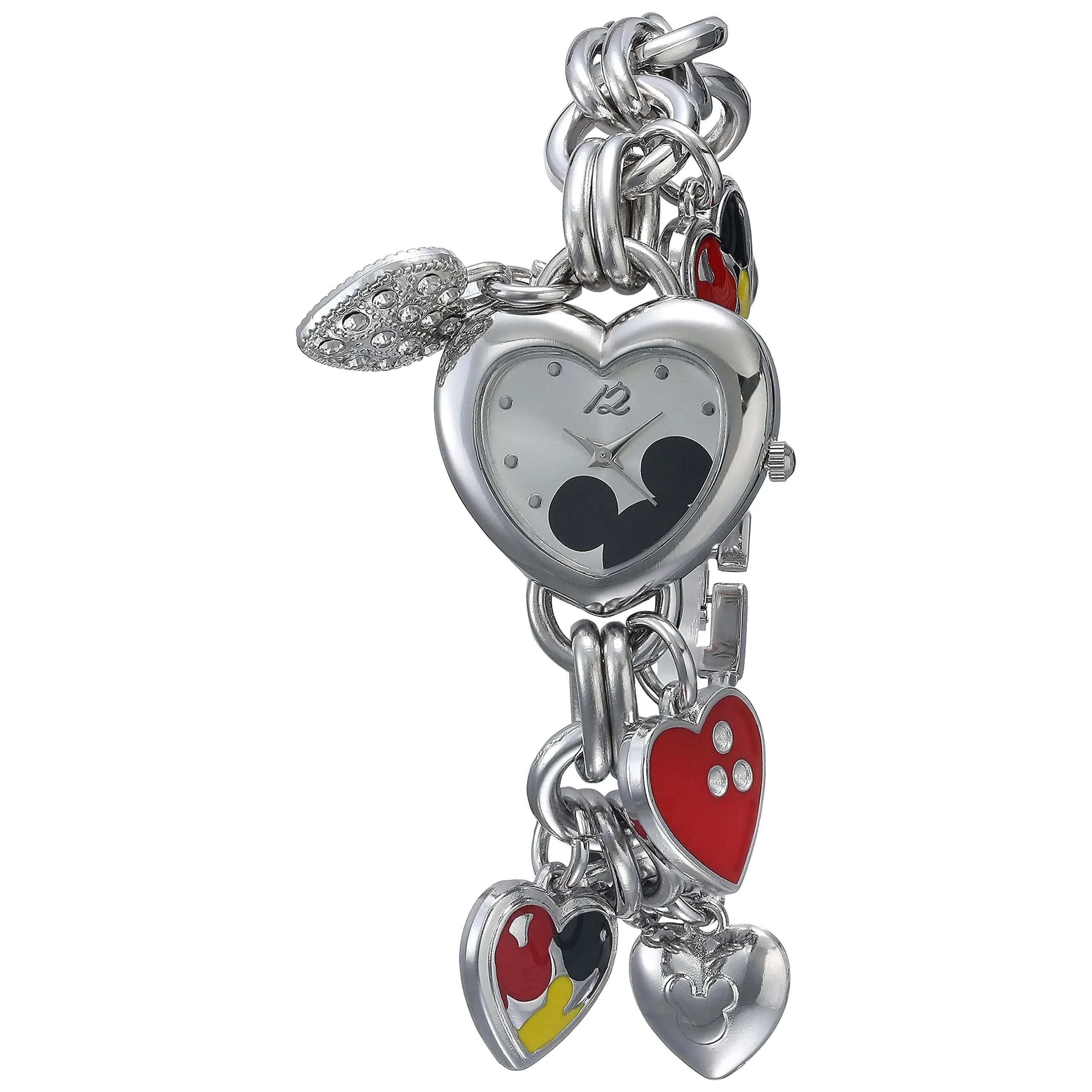 Accutime Disney Mickey Mouse Charm Bracelet Watch - 28.2mm Heart Case | Japanese Quartz Movement — Heart
