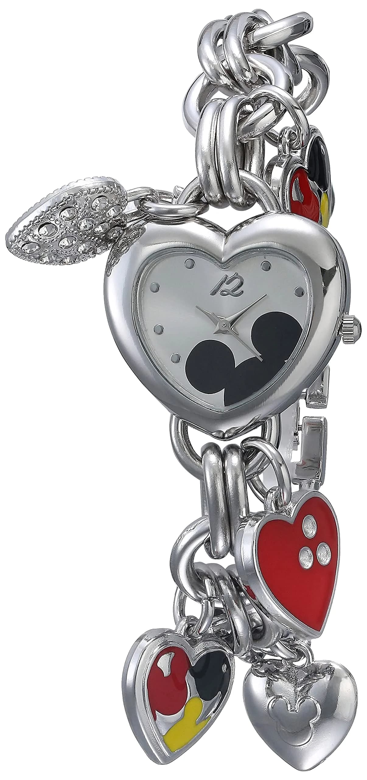 Accutime Disney Mickey Mouse Charm Bracelet Watch - 28.2mm Heart Case | Japanese Quartz Movement — Heart
