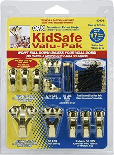 OOK Picture Hangers Value Pack 17-Piece Set | Brass Finish, 10-75lb Capacity Hooks thumbnail 1